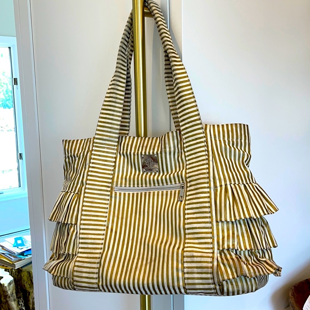 Bella Tunno gold/white striped diaper bag